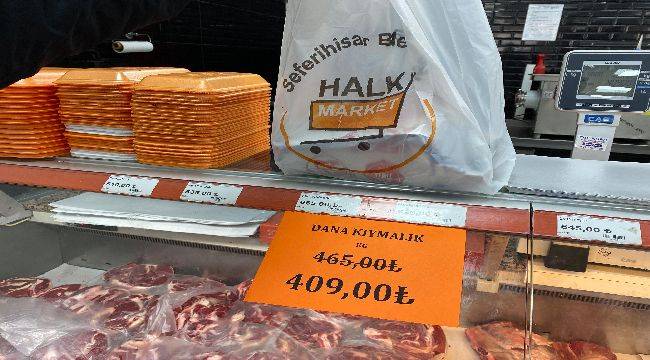 Halk Market'teki ucuz et kampanyasına büyük ilgi.